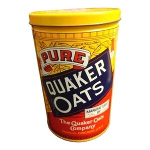Vintage 1984 Quaker Oats Round Tin Canister w/Lid Limited Edition Kitch Decor. C